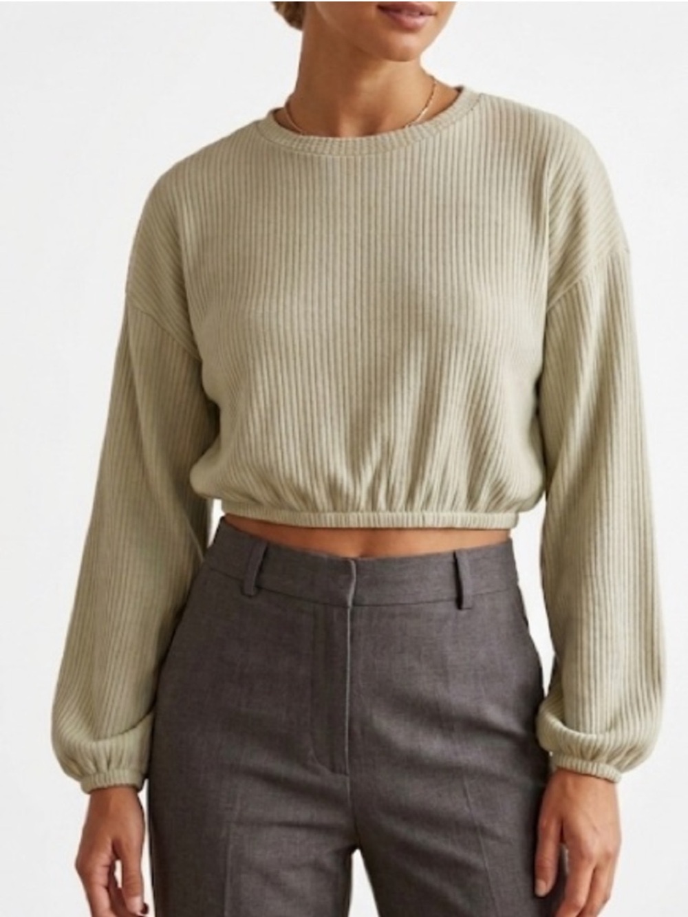 Oak + Fort Ribbed Knit Crop Sweater Size Small Cream Stretchy Hem